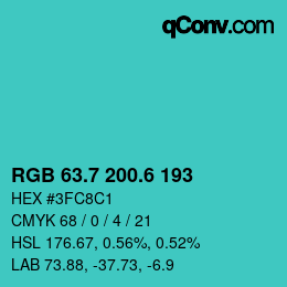 カラーコード: RGB 63.7 200.6 193 | qconv.com