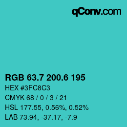 カラーコード: RGB 63.7 200.6 195 | qconv.com