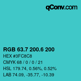 カラーコード: RGB 63.7 200.6 200 | qconv.com