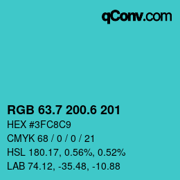 カラーコード: RGB 63.7 200.6 201 | qconv.com