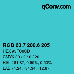 カラーコード: RGB 63.7 200.6 205 | qconv.com