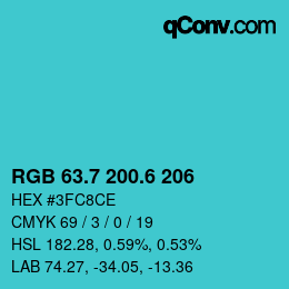 カラーコード: RGB 63.7 200.6 206 | qconv.com