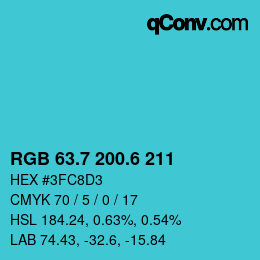 カラーコード: RGB 63.7 200.6 211 | qconv.com