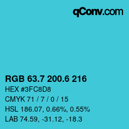 カラーコード: RGB 63.7 200.6 216 | qconv.com