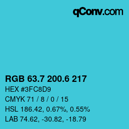 カラーコード: RGB 63.7 200.6 217 | qconv.com