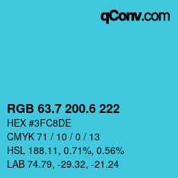 カラーコード: RGB 63.7 200.6 222 | qconv.com
