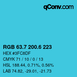 カラーコード: RGB 63.7 200.6 223 | qconv.com