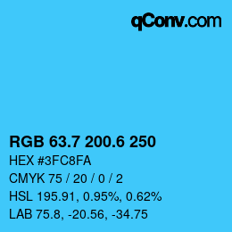 カラーコード: RGB 63.7 200.6 250 | qconv.com