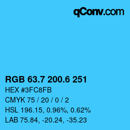 カラーコード: RGB 63.7 200.6 251 | qconv.com