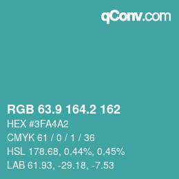 カラーコード: RGB 63.9 164.2 162 | qconv.com