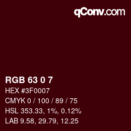 颜色代码: RGB 63 0 7 | qconv.com