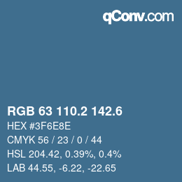 カラーコード: RGB 63 110.2 142.6 | qconv.com