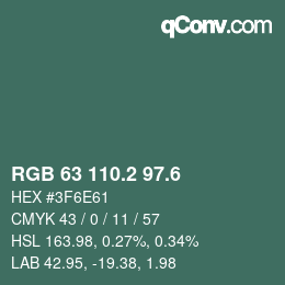 カラーコード: RGB 63 110.2 97.6 | qconv.com