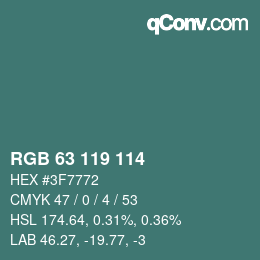 Color code: RGB 63 119 114 | qconv.com