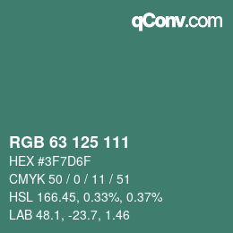 カラーコード: RGB 63 125 111 | qconv.com