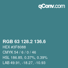 カラーコード: RGB 63 128.2 136.6 | qconv.com