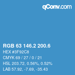 カラーコード: RGB 63 146.2 200.6 | qconv.com