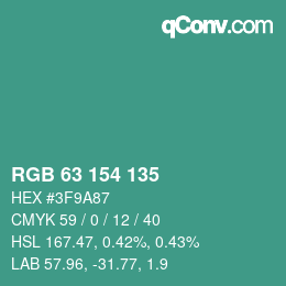 Color code: RGB 63 154 135 | qconv.com