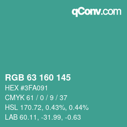 カラーコード: RGB 63 160 145 | qconv.com