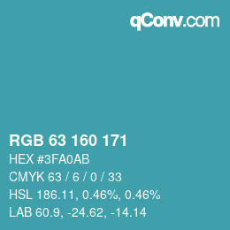 カラーコード: RGB 63 160 171 | qconv.com