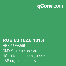 カラーコード: RGB 63 162.8 101.4 | qconv.com