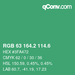 カラーコード: RGB 63 164.2 114.6 | qconv.com