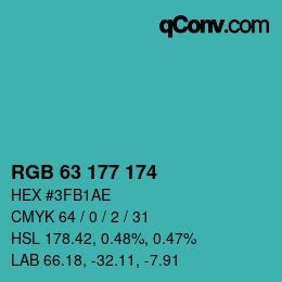 颜色代码: RGB 63 177 174 | qconv.com