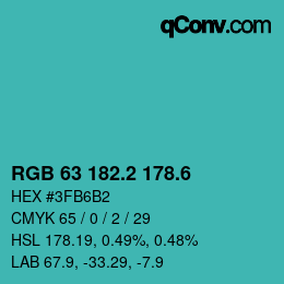 カラーコード: RGB 63 182.2 178.6 | qconv.com