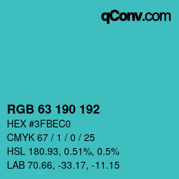 Color code: RGB 63 190 192 | qconv.com