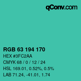颜色代码: RGB 63 194 170 | qconv.com