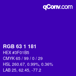 Color code: RGB 63 1 181 | qconv.com