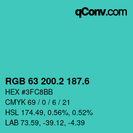 カラーコード: RGB 63 200.2 187.6 | qconv.com