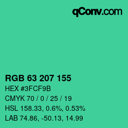 カラーコード: RGB 63 207 155 | qconv.com