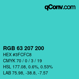 カラーコード: RGB 63 207 200 | qconv.com