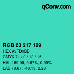 Color code: RGB 63 217 189 | qconv.com