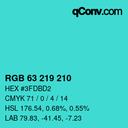 Color code: RGB 63 219 210 | qconv.com