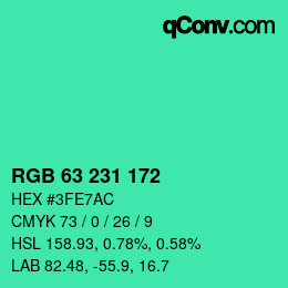 Color code: RGB 63 231 172 | qconv.com