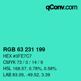 Color code: RGB 63 231 199 | qconv.com