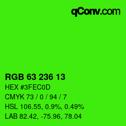 カラーコード: RGB 63 236 13 | qconv.com