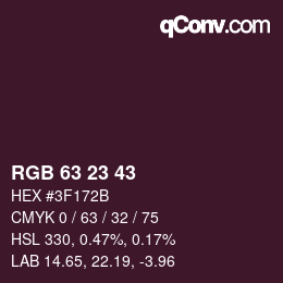 Color code: RGB 63 23 43 | qconv.com
