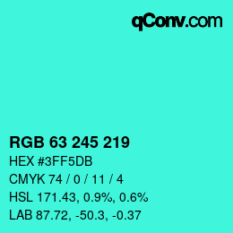Color code: RGB 63 245 219 | qconv.com