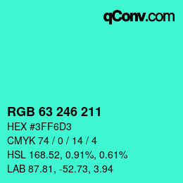 颜色代码: RGB 63 246 211 | qconv.com