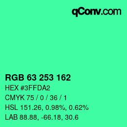 Farbcode: RGB 63 253 162 | qconv.com