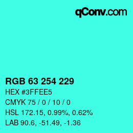 Color code: RGB 63 254 229 | qconv.com