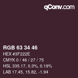 Color code: RGB 63 34 46 | qconv.com