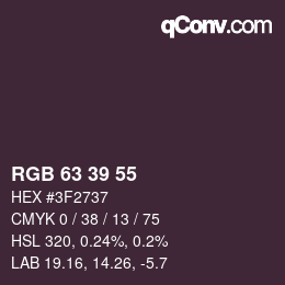 Color code: RGB 63 39 55 | qconv.com