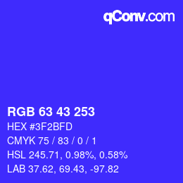 Farbcode: RGB 63 43 253 | qconv.com