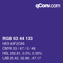 Color code: RGB 63 44 133 | qconv.com