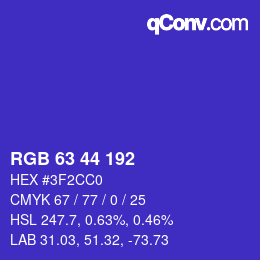 Color code: RGB 63 44 192 | qconv.com