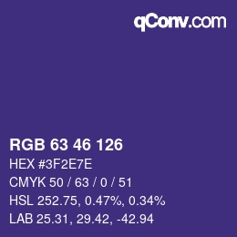 Color code: RGB 63 46 126 | qconv.com